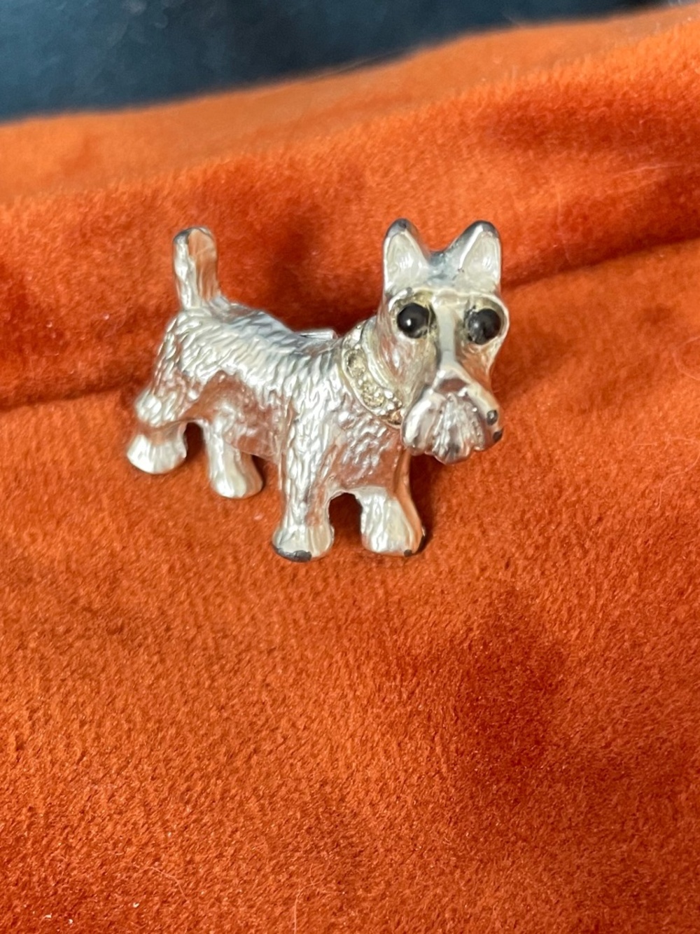 Vintage dog schnauzer scottie pin with jewel accents